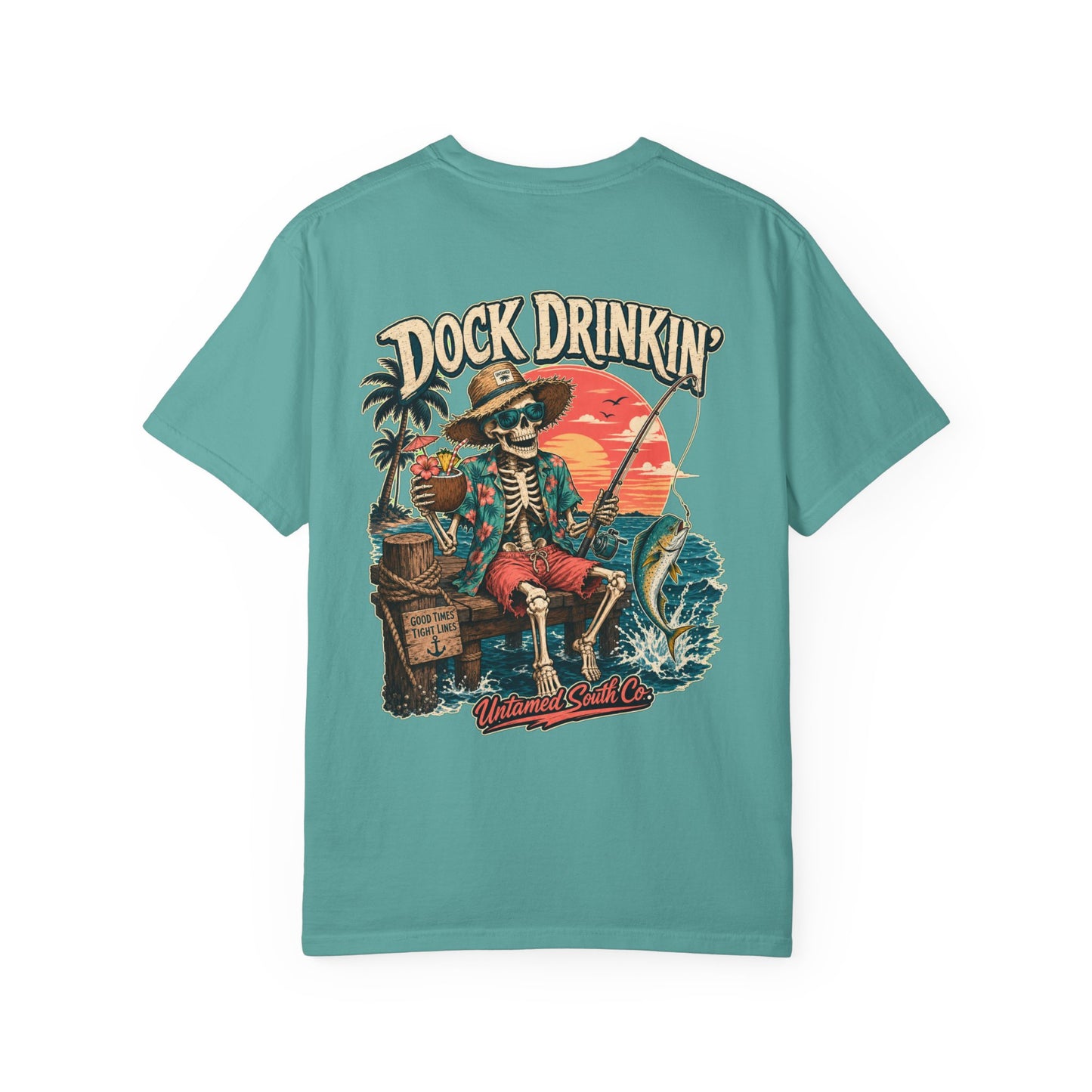 Dock Drinkin' Tropical Skeleton Beach Graphic Tee