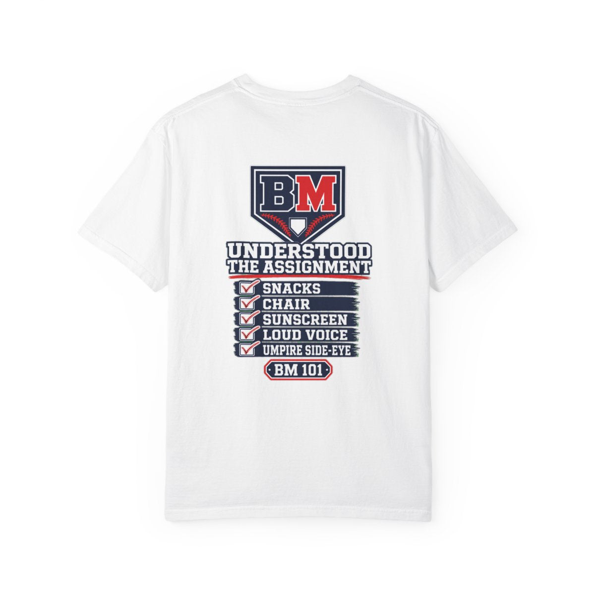 BM “Understood the Assignment” T‑Shirt — Baseball Coach Checklist Tee