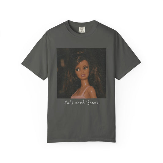 Barbi y'all need Jesus Vintage Portrait T-Shirt — Retro Painted Woman Graphic Tee