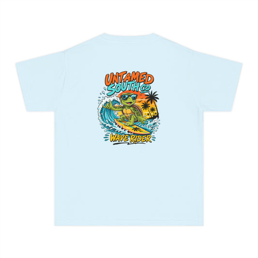 Youth Tee — "Untamed South Co. Wave Rider" Surf Turtle Graphic Kids T-Shirt