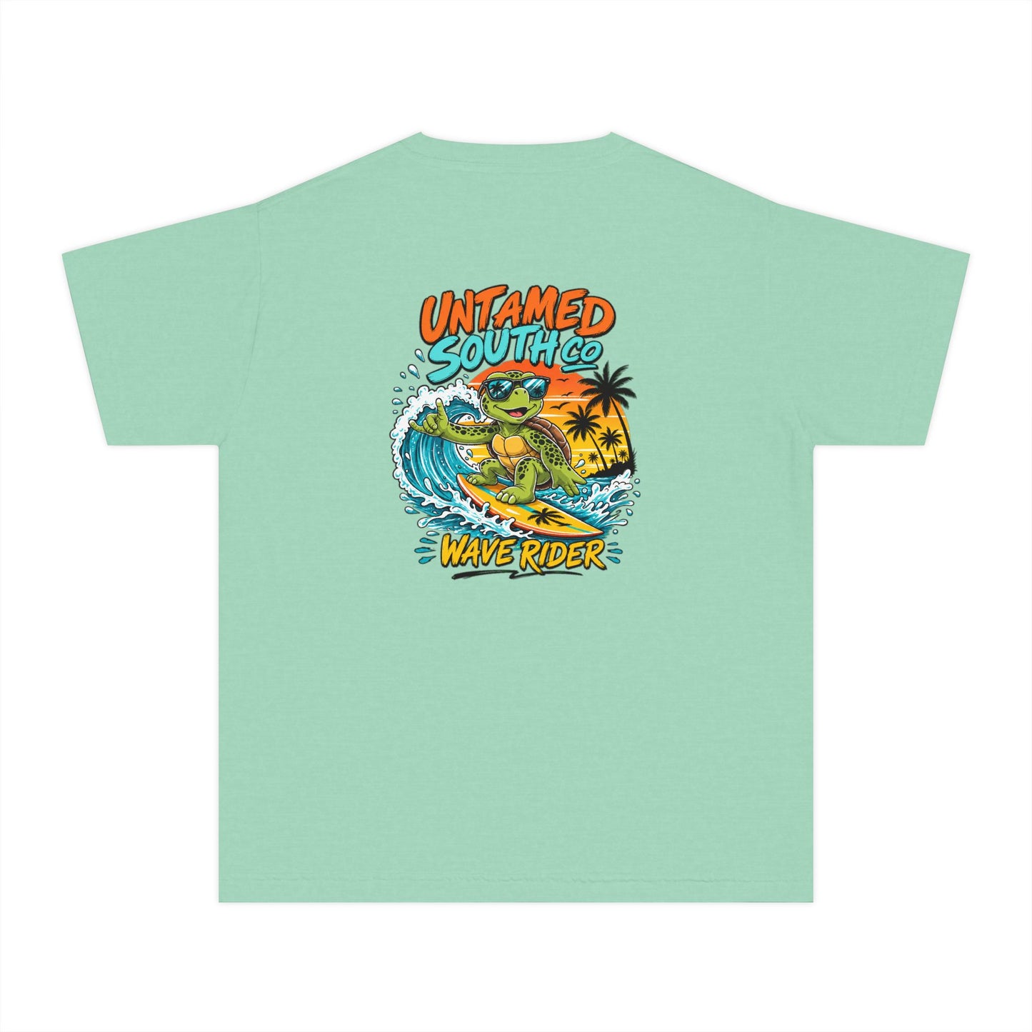 Youth Tee — "Untamed South Co. Wave Rider" Surf Turtle Graphic Kids T-Shirt