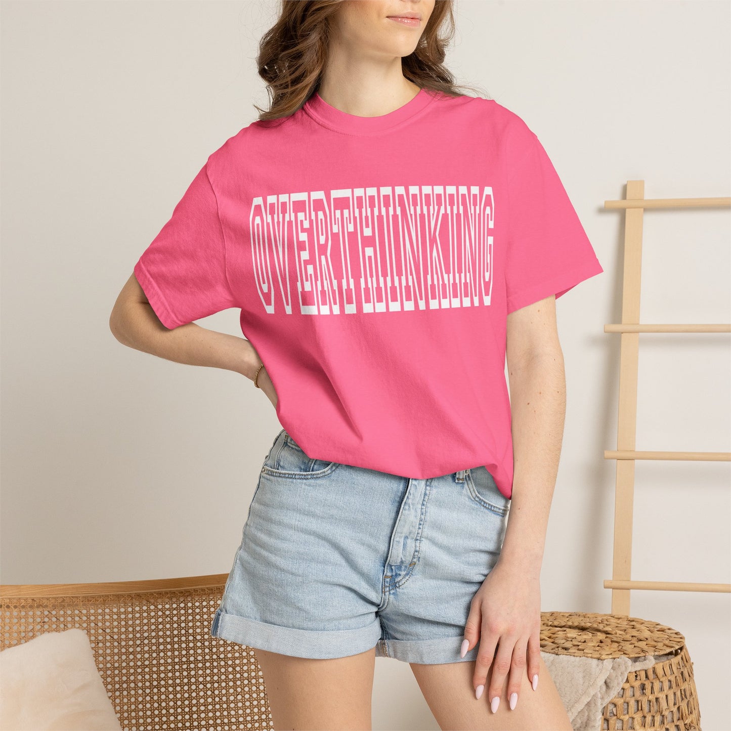 Overthinking Retro Outline Typography T-Shirt | Garment-Dyed Vintage Tee
