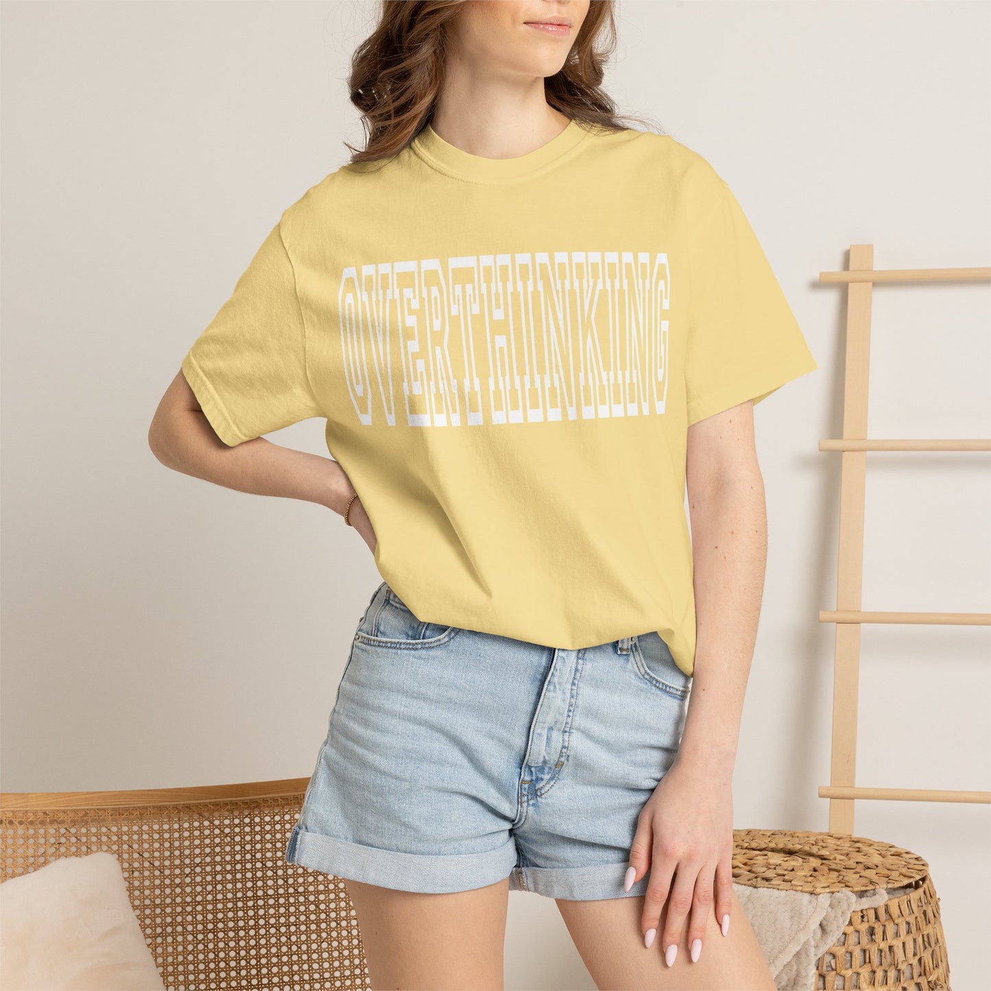 Overthinking Retro Outline Typography T-Shirt | Garment-Dyed Vintage Tee