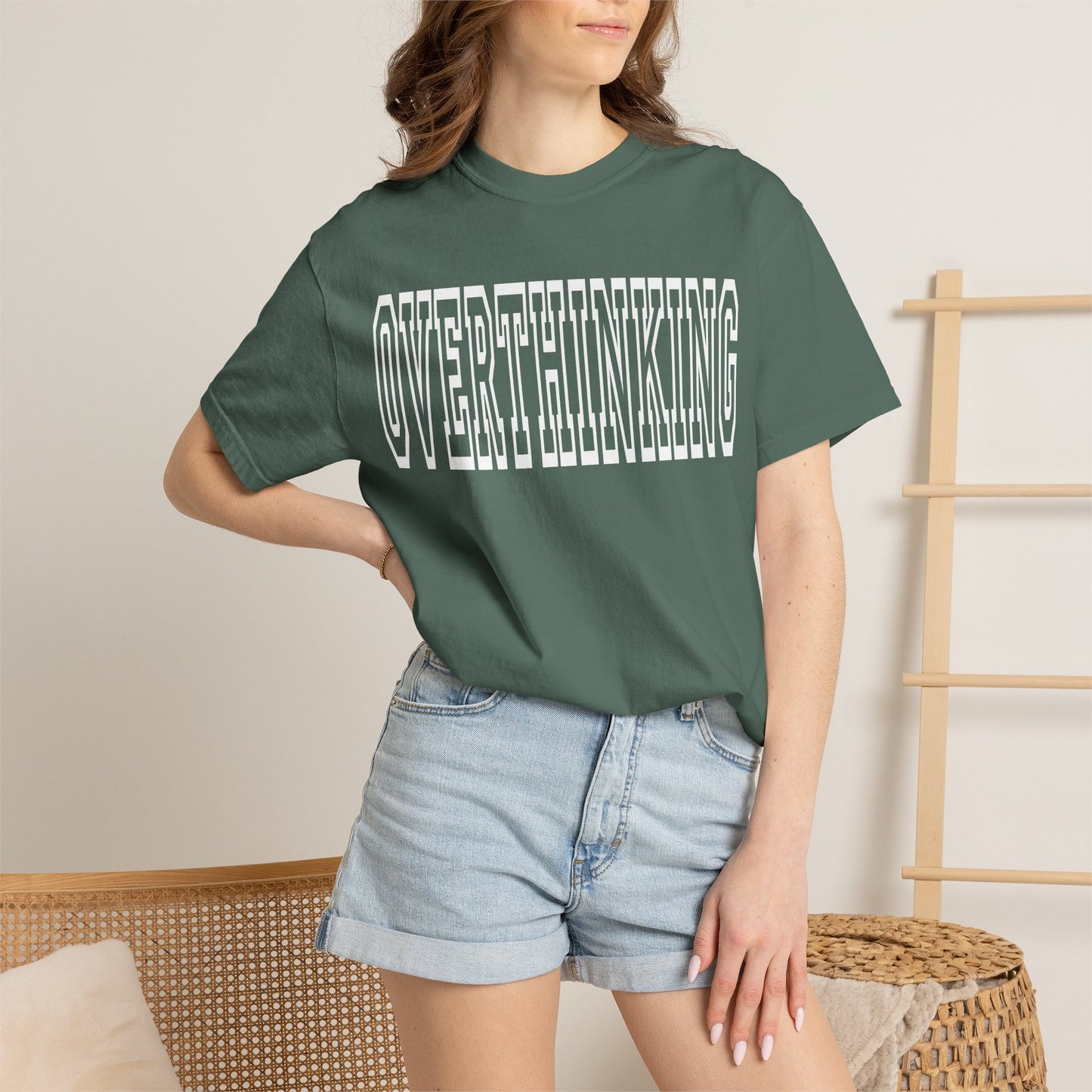 Overthinking Retro Outline Typography T-Shirt | Garment-Dyed Vintage Tee