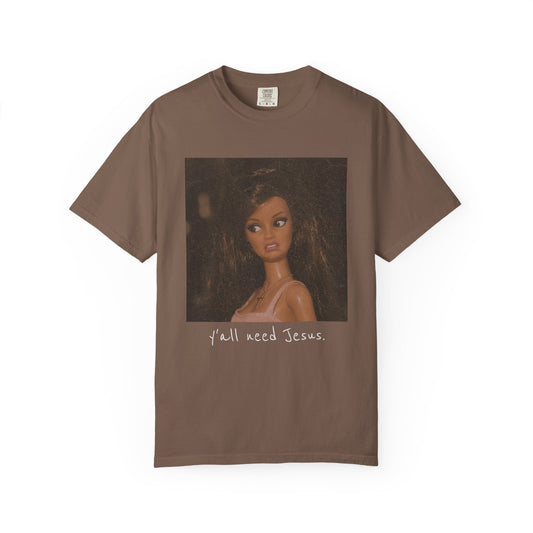 Barbi y'all need Jesus Vintage Portrait T-Shirt — Retro Painted Woman Graphic Tee