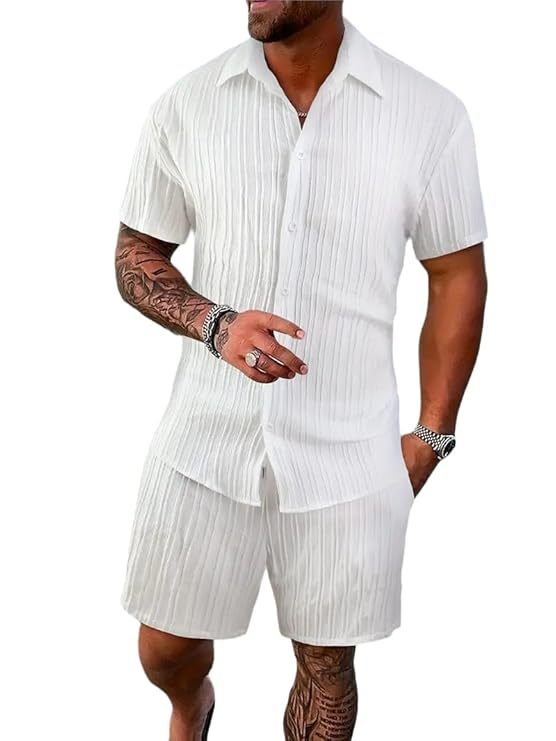 Mens Styalish Sugar Cane Fabric Co-ord Set Short Sleeve Shirt and
