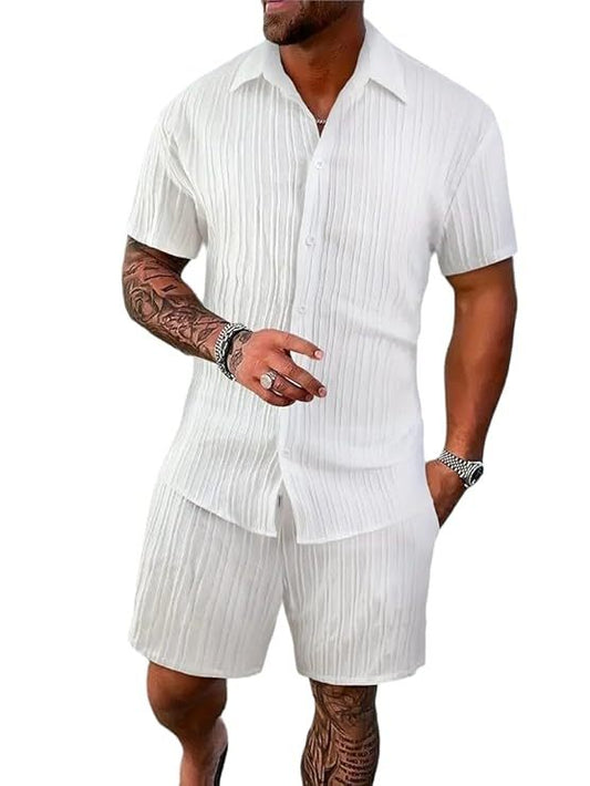 Mens Styalish Sugar Cane Fabric Co-ord Set Short Sleeve Shirt and