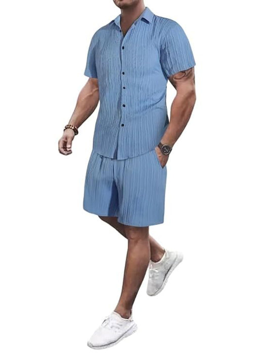 Mens Styalish Sugar Cane Fabric Co-ord Set Short Sleeve Shirt and